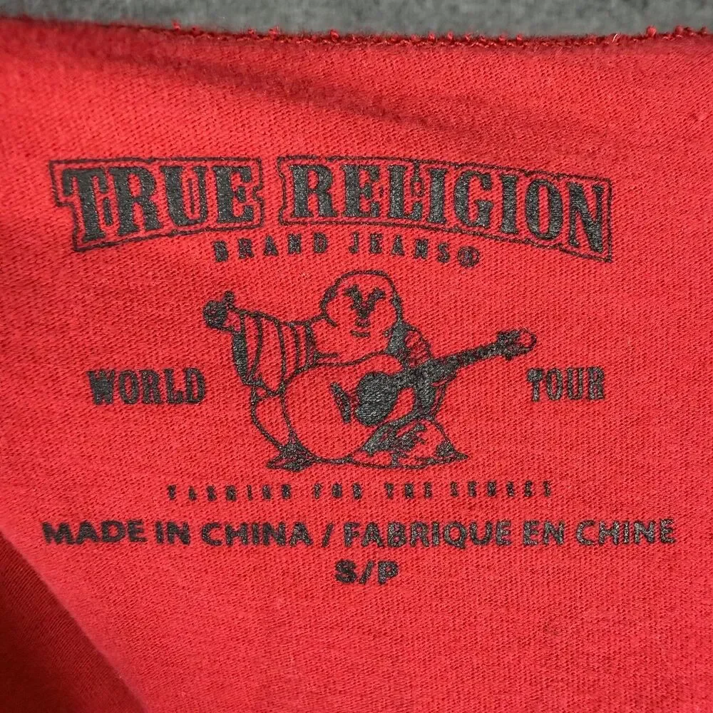 True Religion Mens Graphic T Shirt Size S Red Embroidered Los Angeles Logo Tee
